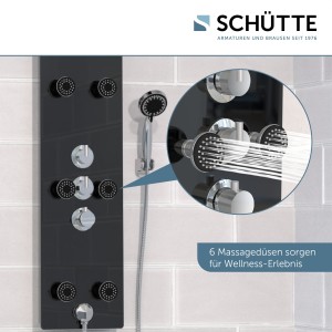 Sch&uuml;tte Duschpaneel LANZAROTE | mit Thermostat und &Uuml;berkopfbrause | Schwarz
