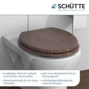 Sch&uuml;tte WC-Sitz Toilettendeckel DARK WOOD | mit Absenkautomatik | MDF