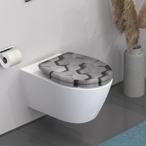 Sch&uuml;tte WC-Sitz Toilettendeckel GREY HEXAGONS | mit Absenkautomatik &amp; Schnellverschluss | Duroplast