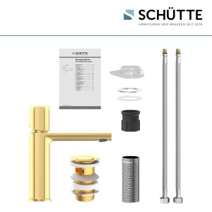 Sch&uuml;tte Waschtischarmatur mit minimalistischem Griff und Ablaufventil NEW YORK | Hochdruck | Gold Matt