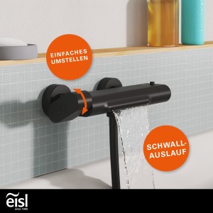 Eisl Wannenf&uuml;llarmatur CARNEO | Thermostat | Wasserfall | Schwarz Matt
