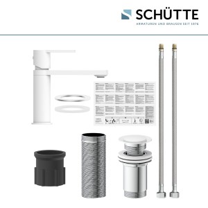 Sch&uuml;tte Waschtischarmatur mit PopUp-Ablaufgarnitur MANHATTAN | Hochdruck | Wei&szlig; Matt