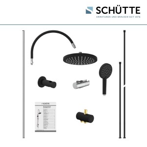 Sch&uuml;tte &Uuml;berkopf-Brauseset mit Kopf- und Handbrause MATAO RAIN | Chrom/Schwarz